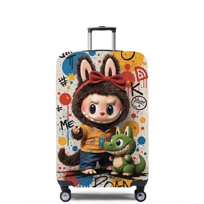 LABUBU 캐릭터 신축성 여행용 캐리어 커버 1832 라부부 여행 가방 보호 덮개