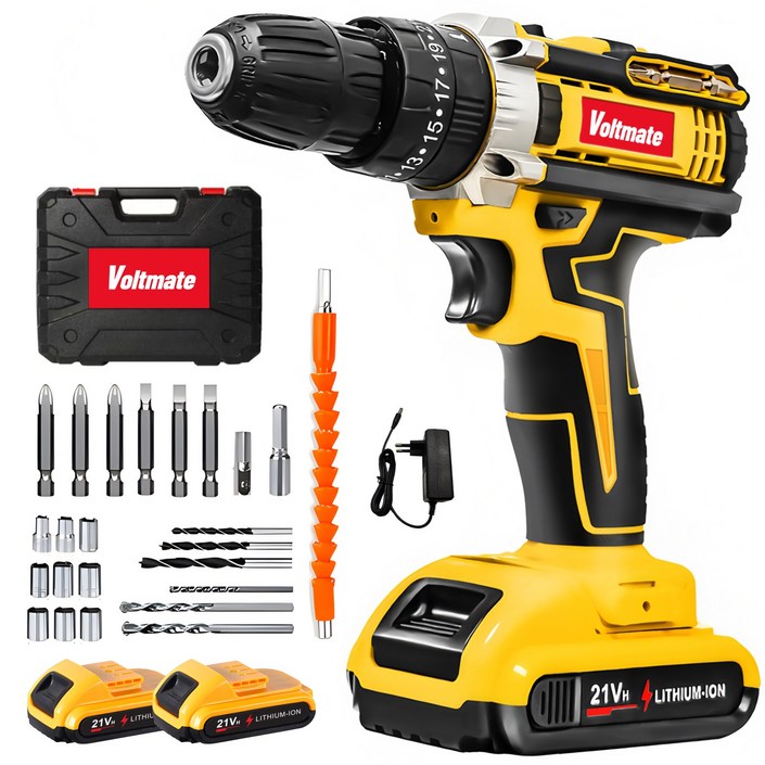 국내발송 VoltMate 21V 다용도 전동드릴 35N 빅토크해머드릴무선 가정용전동드라이버 임팩트드릴 해머전동드릴 배터리 2개 세트
