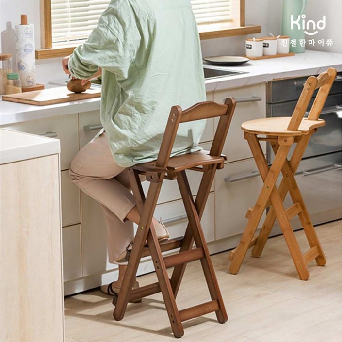 국내배송 친절한마이쮸 원목 접이식 홈바의자 아일랜드식탁의자 바스툴 바체어 높은의자, 다크우드등받이형, 1개