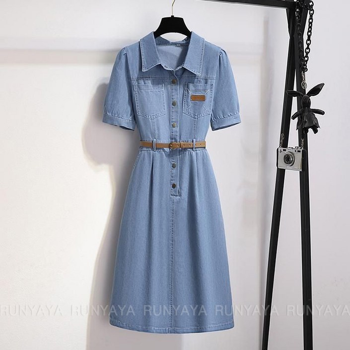 여름 얇은 원피스 여성 반팔 미디 롱원피스 여성 청원피스 슬림 정장 원피스  D88U