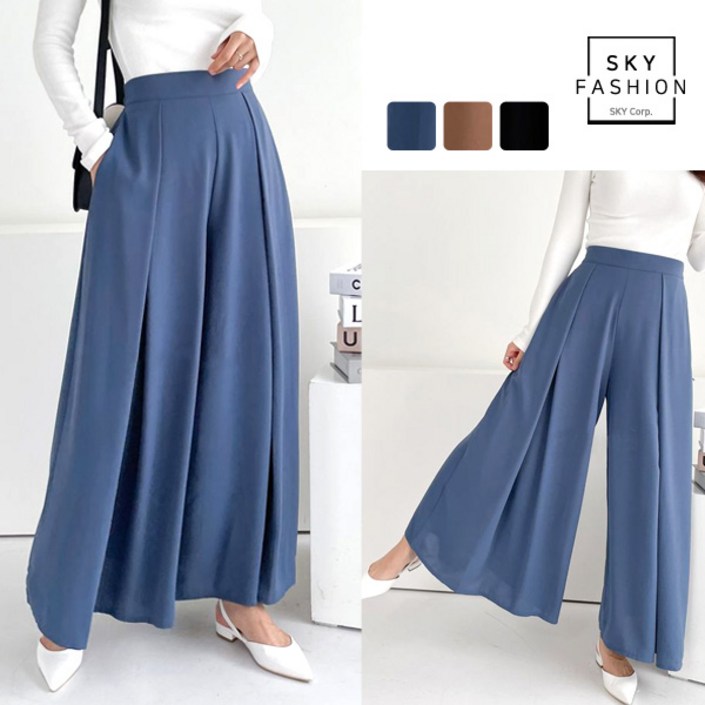 가을신상 바이심플 밴딩 와이드팬츠 여성 허리밴딩 통바지 슬랙스 가을 봄 플리츠 치마바지 여자 큐롯팬츠 캐주얼 하의 바지 고무줄 팬츠