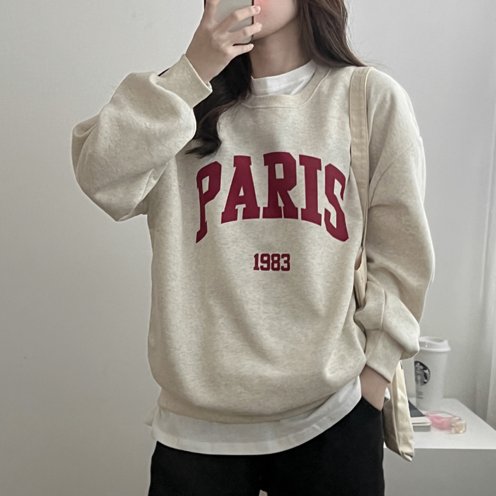 기모 맨투맨루즈핏 하르린 여성용 겨울 프리사이즈 데일리 레터링 맨투맨 4477