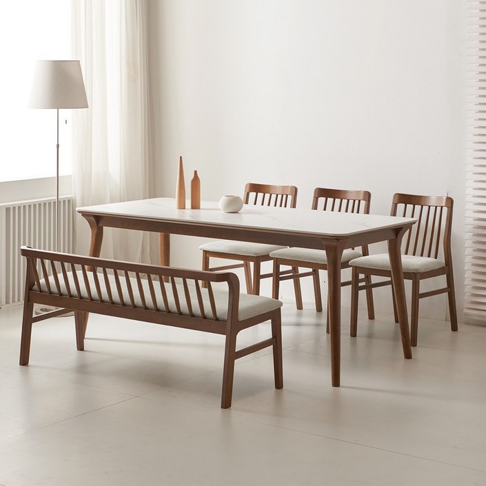 루나 포세린 세라믹 원목 6인 식탁세트 1800 의자등받이벤치형 IKLN2D