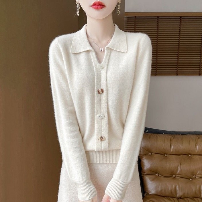 루스리더 여성 니트 가디건 카라 슬림핏 데일리 M937