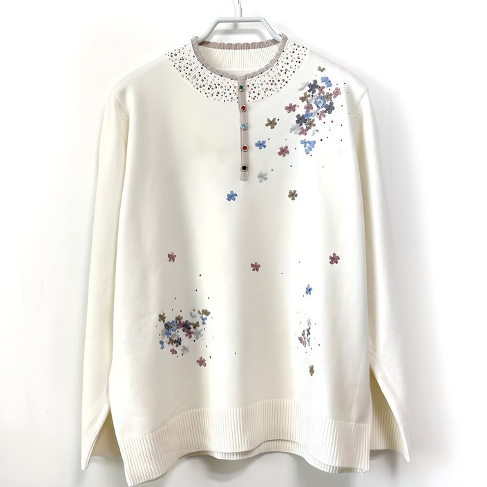국민할매 엄마옷 자수 5색단추 스웨터 할머니 니트 티셔츠BSTR1 요양원옷 실내복 봄 가을 겨울옷