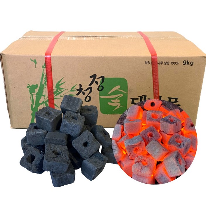 청정챔프 100대나무 고온탄 청정대나무비장탄 기본형10kg 절단형9kg 원형 바베큐 캠핑숯, 9kg, 1개
