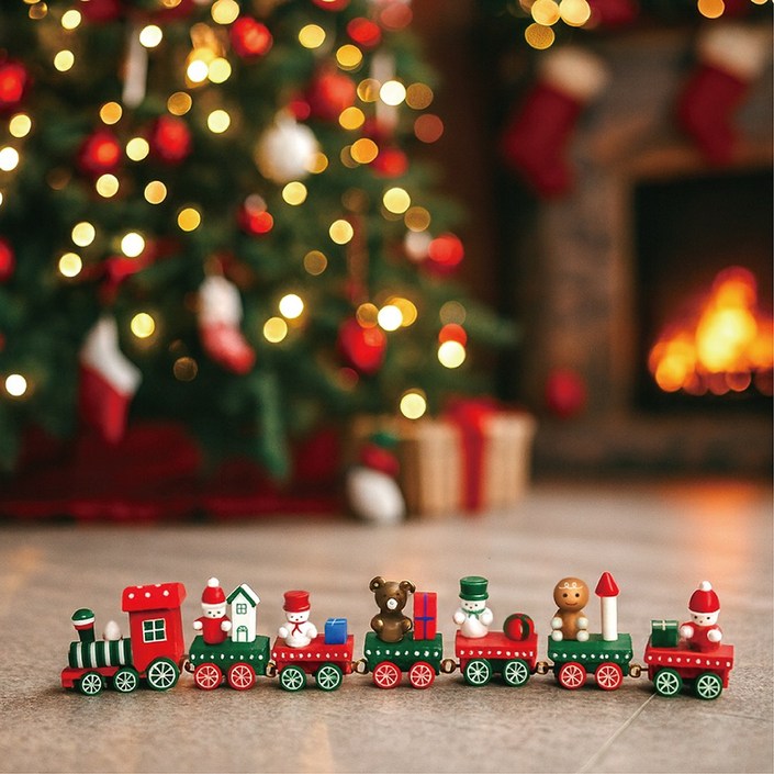 크리스마스 나무기차장식품 소품 인테리어장식 미니어처 데코 원목기차