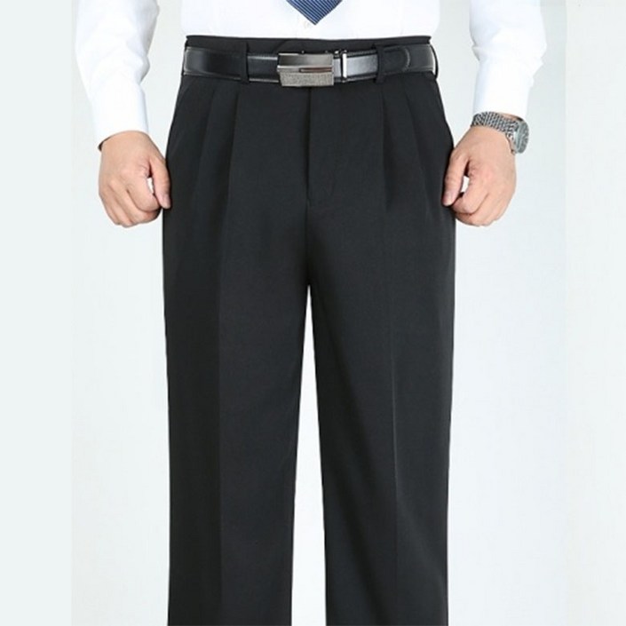 FANSYLI 중장년 남자 정장 바지 고급 링클프리 비즈니스 캐주얼 정장 바지 심플 와이드 빈티지 통바지 빅사이즈 XR2512D25
