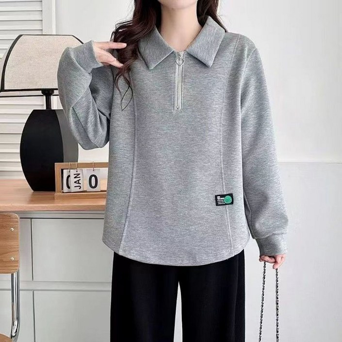 ORZQU 가을 여성 루즈핏 터틀넥 반집업 긴팔 맨투맨 캐주얼 빅사이즈 상의