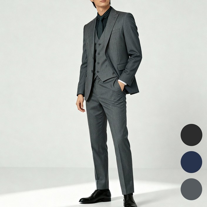Cloudstyle 프리미엄 3피스 고중량 슬림핏 정장 세트 탄탄한 수트 자켓베스트팬츠