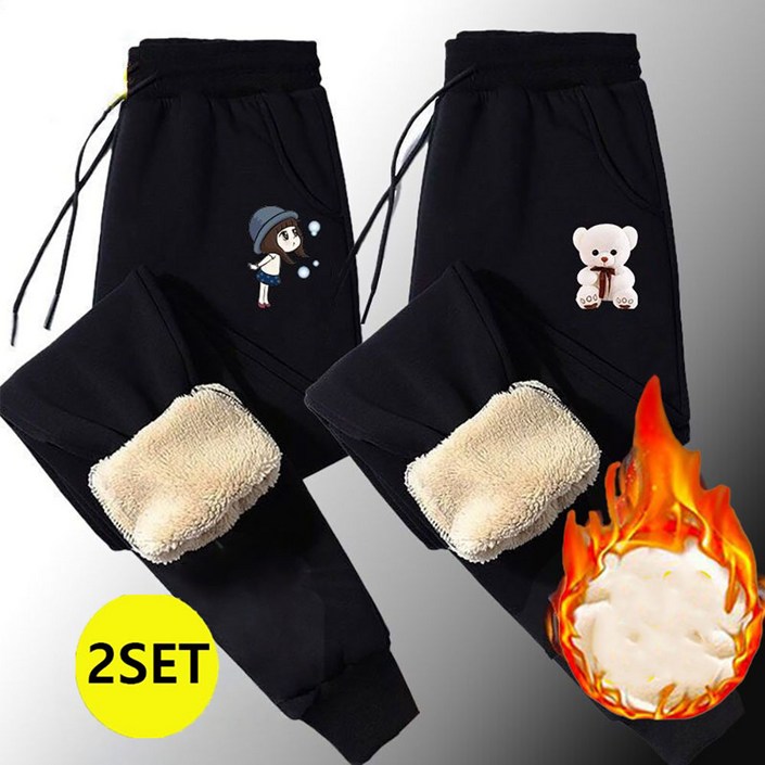 ROYALBELLE 2장묶음 여성 두꺼운 허리밴딩 캐주얼 기모바지 빅사이즈 보온 조거팬츠 S0121221