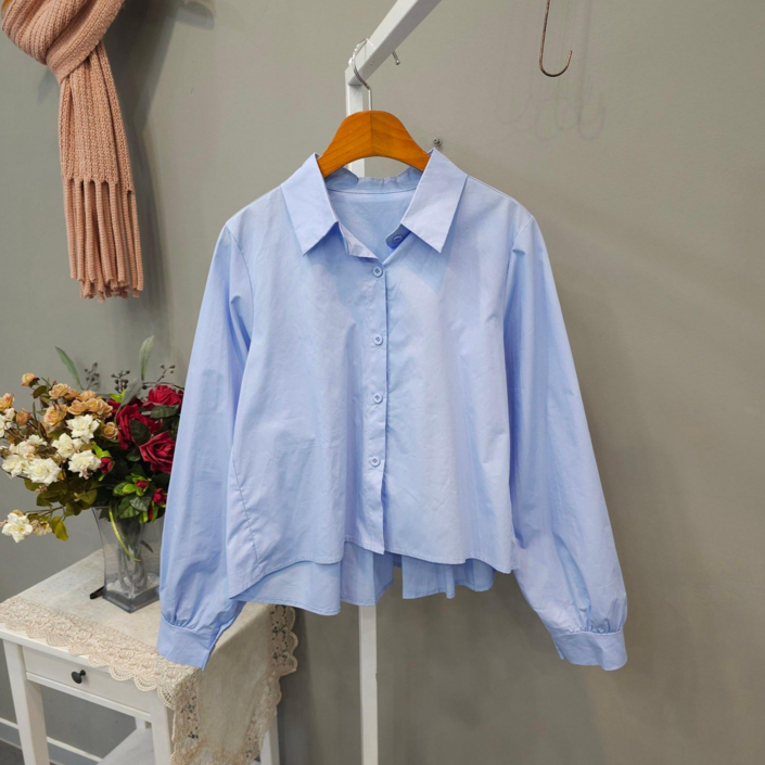 여성 루즈핏 뒷핀턱 긴팔 블라우스 봄 가을 오피스룩