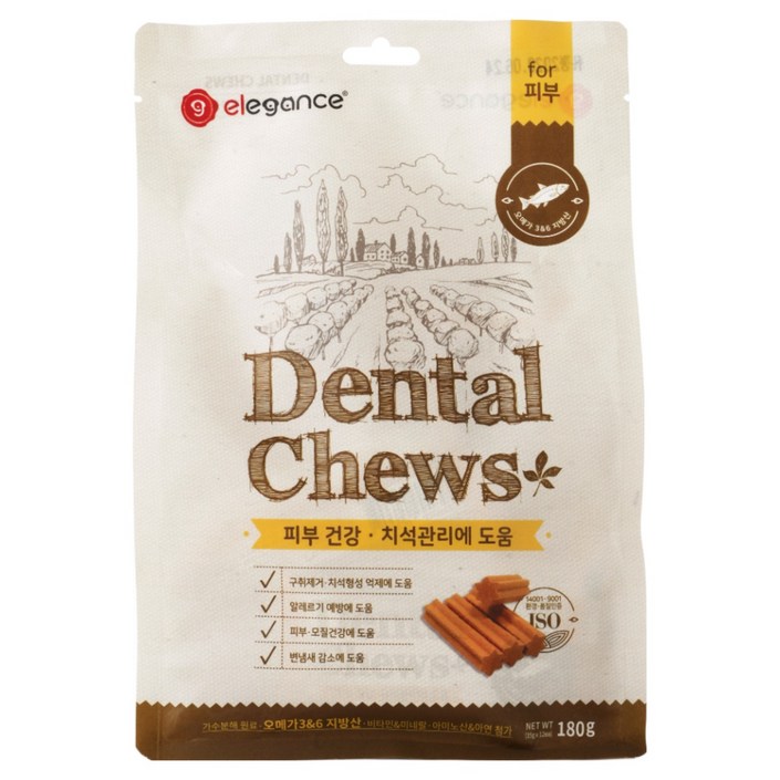엘레강스펫 강아지 가수분해 저알러지 간식 덴탈츄 피부 건강, 5개, 피부건강, 180g