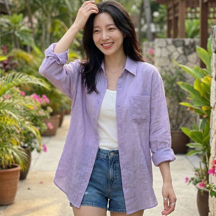 상상그이상 여성용 데일리 무지 파스텔 거즈 셔츠 남방 린넨 롤업셔츠 루즈핏남방 데일리룩 시원한여름남방