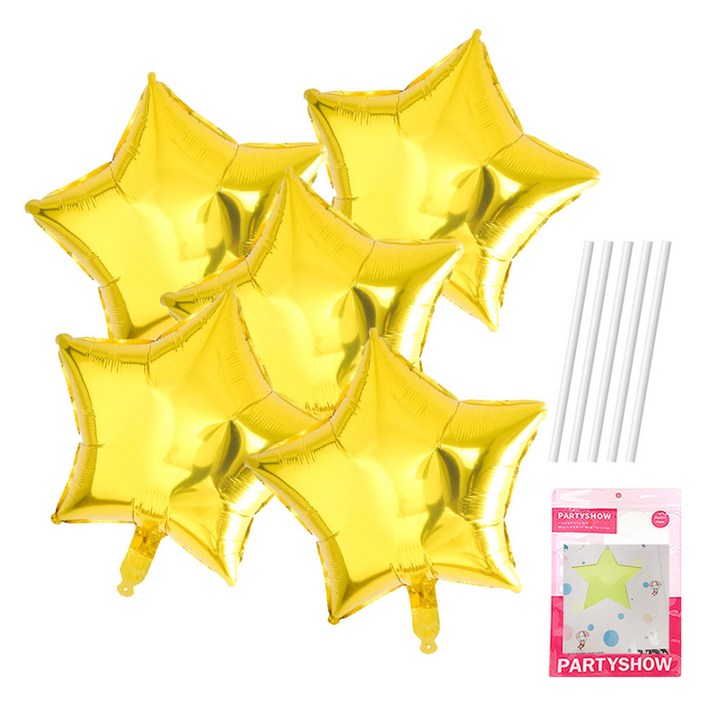 파티쇼 별 은박 풍선 45cm 5p + 빨대 5p 세트