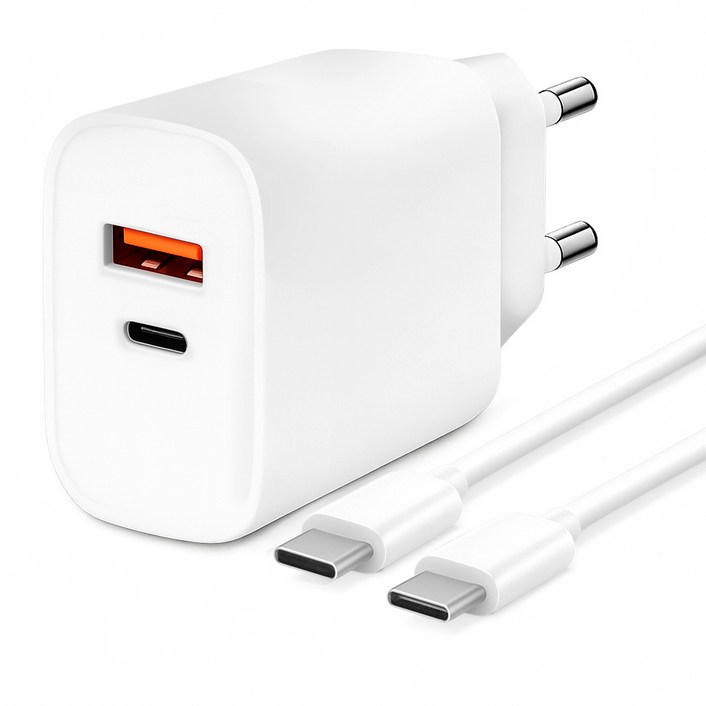 홈플래닛 PD 3.0 25W 2포트 PPS 초고속 충전기 + 1.5m 60W CtoC 케이블 세트, 화이트, 1세트