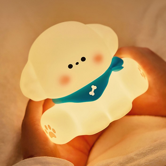 LED 충전식 수유등 타이머 취침 퍼피 비숑 실리콘 무드등, 화이트 LED 충전식 수유등 타이머 취침 퍼피 비숑 실리콘 무드등, 화이트