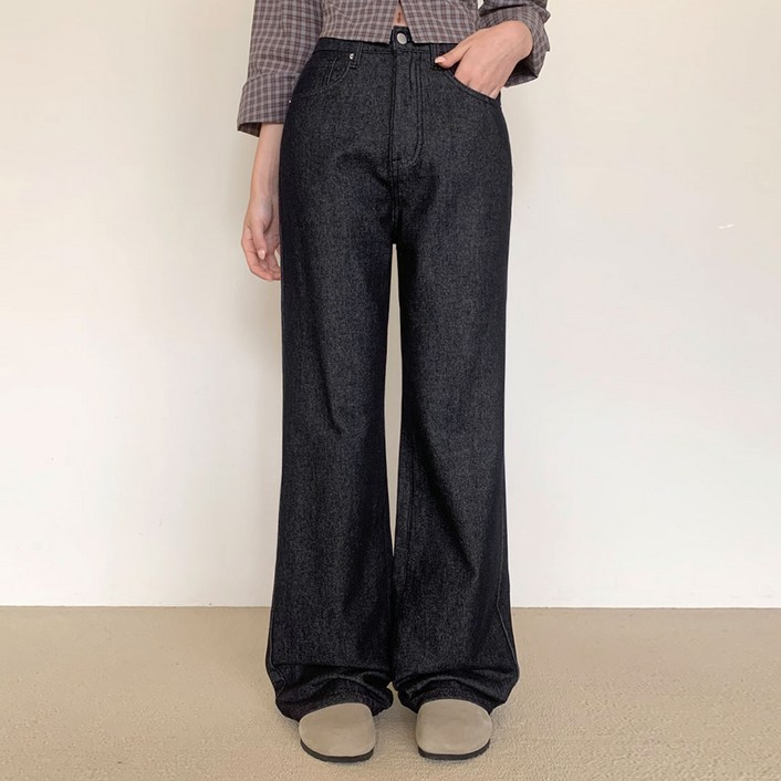 플랜데이 여성용 숏/미디움/롱 기장 아프로 밴딩 논페이드 생지 데님 팬츠