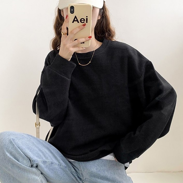 피어니스트 무지 라운드 캐주얼 플러스 맨투맨