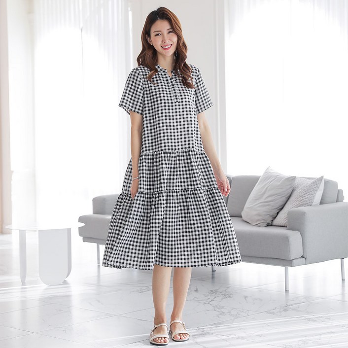 우일 여성용 인견 바캉스룩 와이드 3단 캉캉 반팔 원피스 빅사이즈 포함