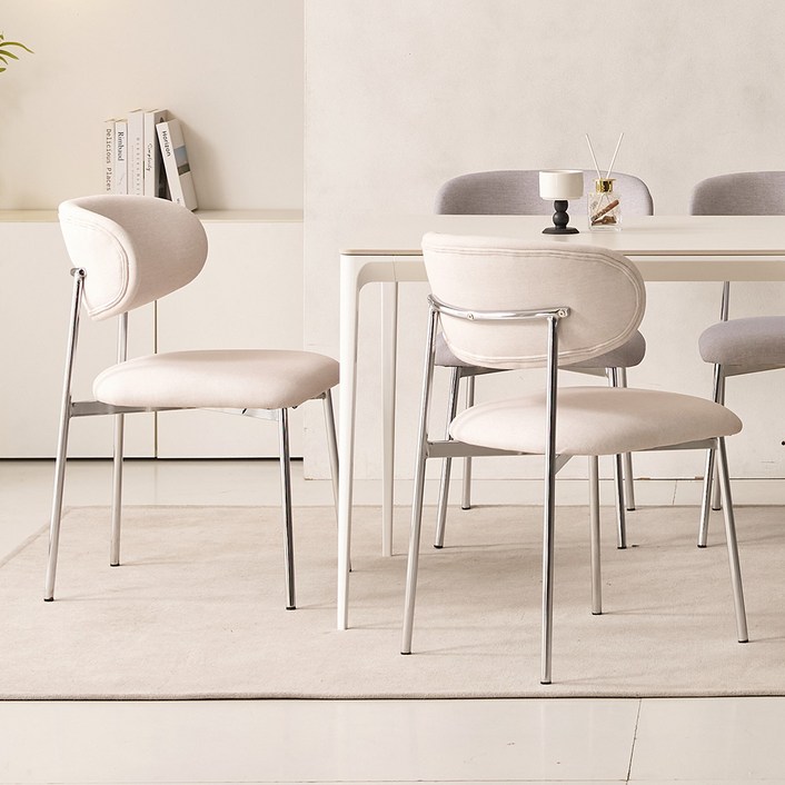 제이픽스 니케 패브릭 디자인 체어 카페 인테리어 철제 식탁의자, 1개, 아이보리