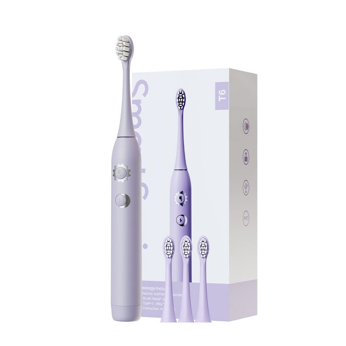 SmartSonic T6 음파 전동칫솔  칫솔모 4개 이중 모드 아침저녁 사용