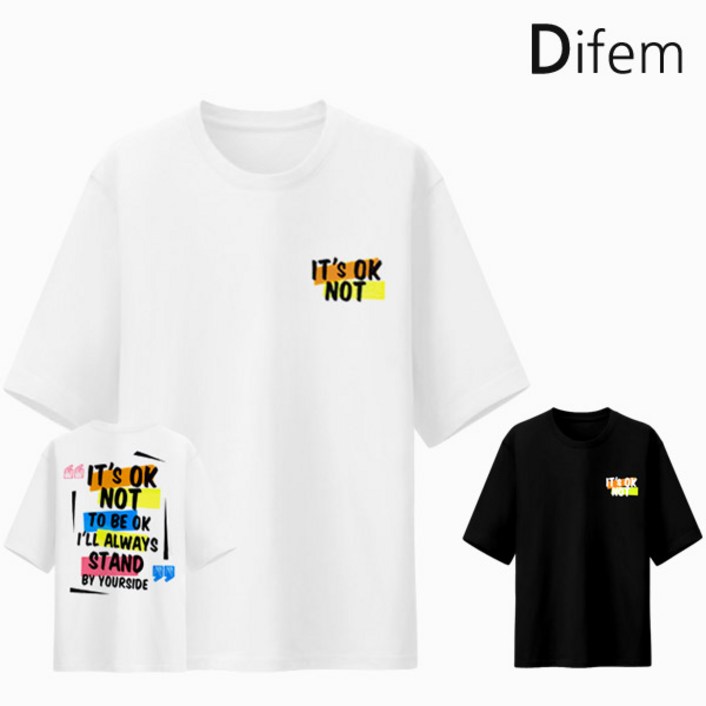 디프엠 5부오버핏반팔 잇츠오케이 남녀공용 반팔티셔츠