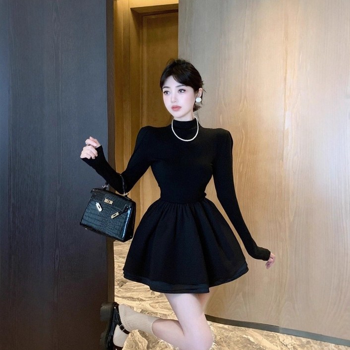 크레스티 춘추 여성 날씬해 보이는예복 긴팔 슬림핏 원피스