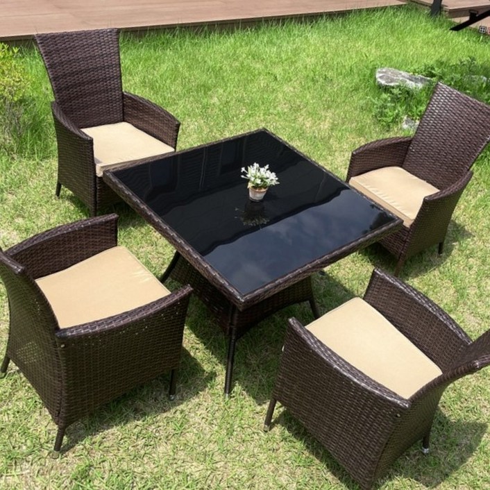 감성 라탄 야외테이블세트 2인용 브라운 가구