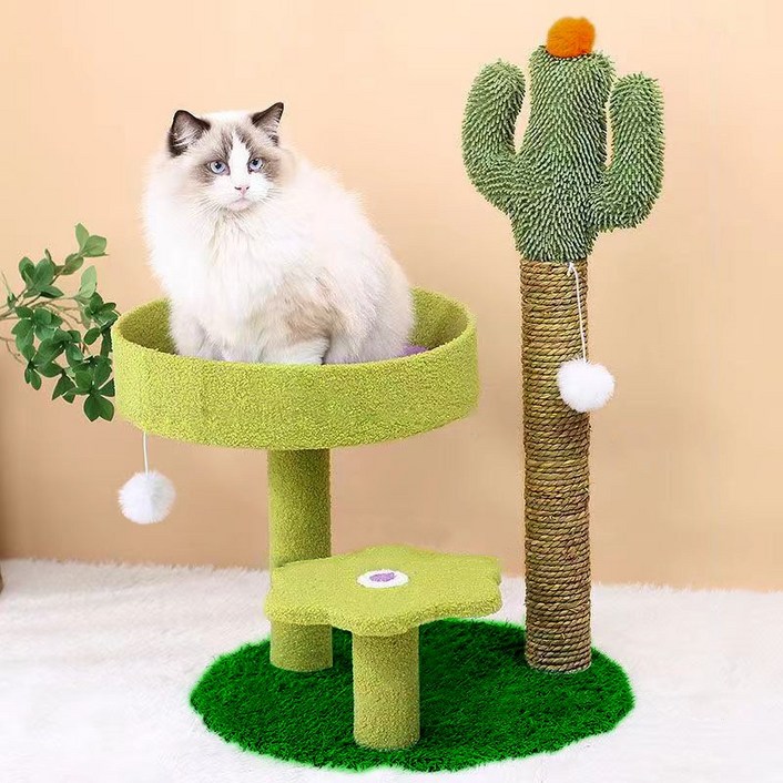 ZUGE 캣타워 고양이 선인장 캣타워 고양이스크래쳐, 녹색