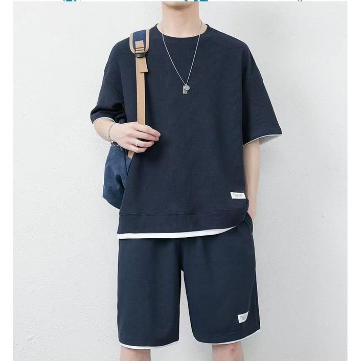 꽃소담 남성 여름 오버핏 운동복 트레이닝 투피스 빅사이즈 캐주얼 츄리닝 반팔 반바지 세트