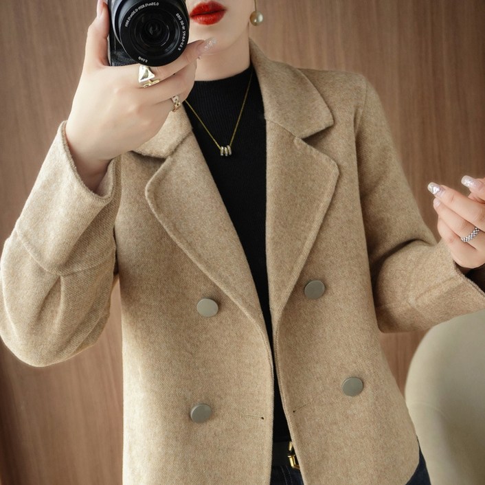 COSYEVNO 여성 리버시블 울 코트 가을 겨울 모직 정장 카라 모직 코트