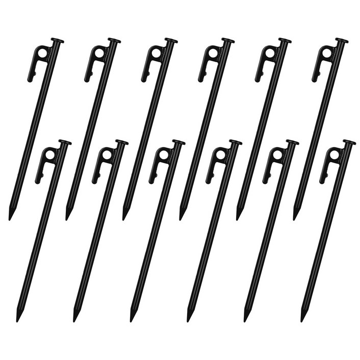 고강도 텐트펙 캠핑 단조팩 타프 텐트 고정핀 2세대 블랙, 12개