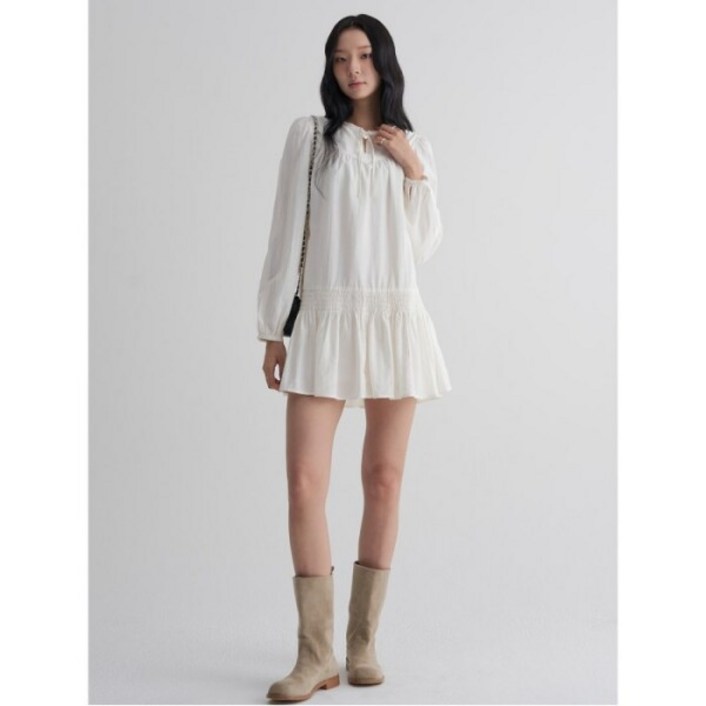 에잇세컨즈 스모킹 긴소매 미니 원피스 아이보리 355971LY30