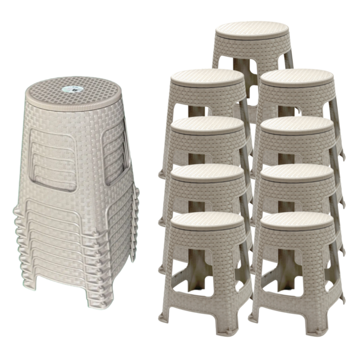 [나코] 플라스틱 라탄의자 간이 보조 테라스 원형 회전의자 카페, 9개, 회전의자 모카그레이