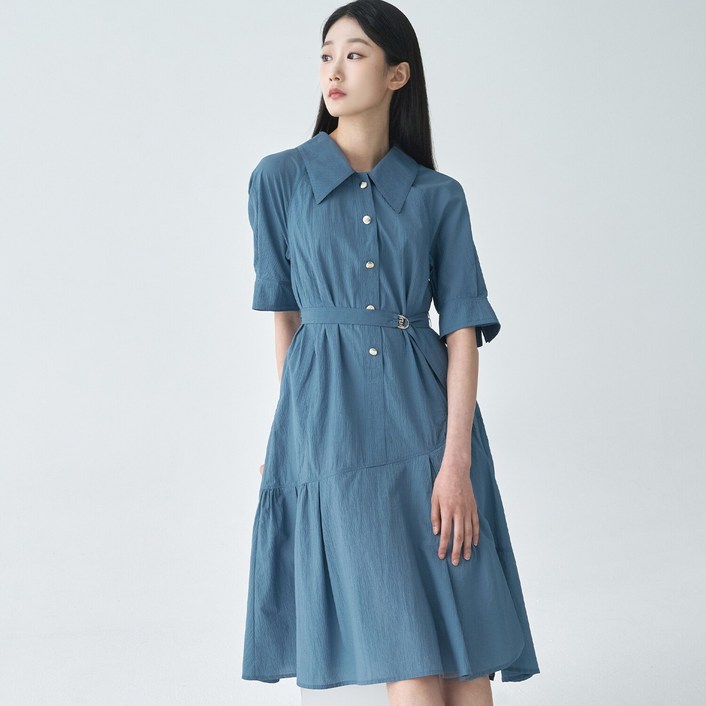 지센 지센  (2컬러) 스티치 셔츠형 튜닉 플레어 원피스 LFOPO505