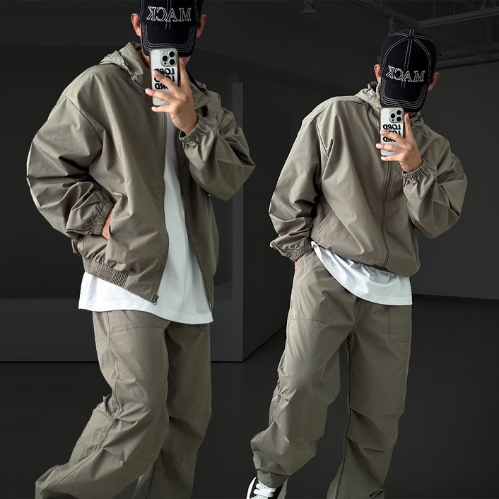 빠델 투웨이 후드집업 카고 와이드 스트링팬츠 트레이닝 셋업