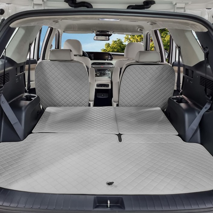 아이빌 현대 팰리세이드 신형퀼팅 4D 자동차 트렁크매트  2열등받이 풀세트, 7인승 자동폴딩, 블랙블랙, 현대