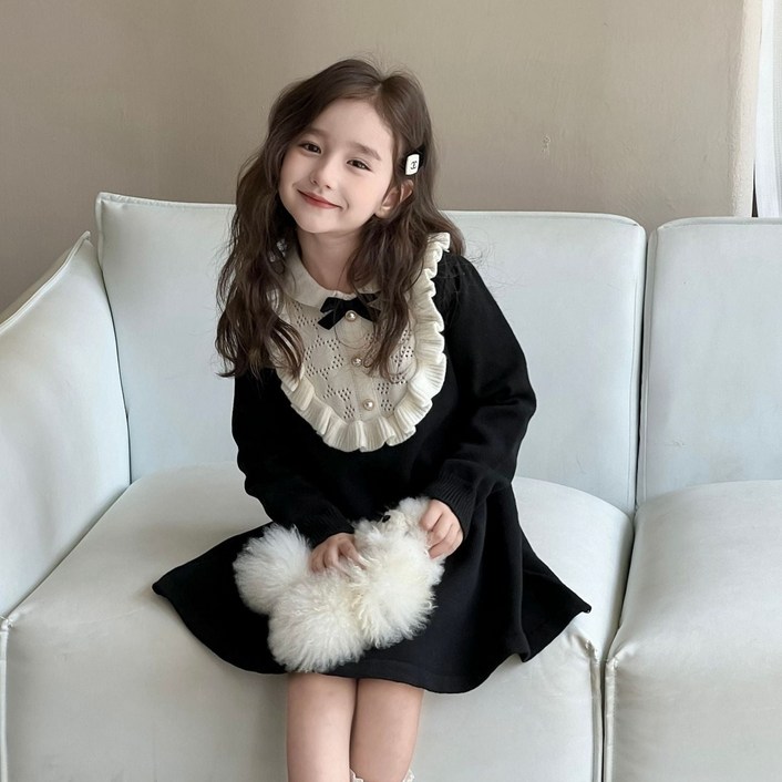 마이슈마켓 아동 니트원피스 봄 가을 여아 블랙 프릴 원피스 입학식 졸업식 결혼식