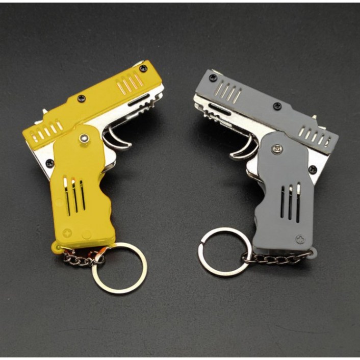 [캐슬라이트] 열쇠고리 서바이벌 키덜트 과녁 사격 놀이 연발 패션 선물 소형 고무줄 총, 옐로우