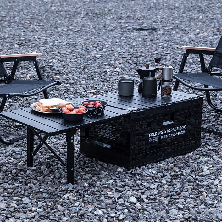 쭈니스토리지 폴딩박스 확장 알루미늄 테이블 블랙 캠핑 폴딩박스 캠핑박스 캠핑테이블 50L 전용, 상세 설명 참조, 1개