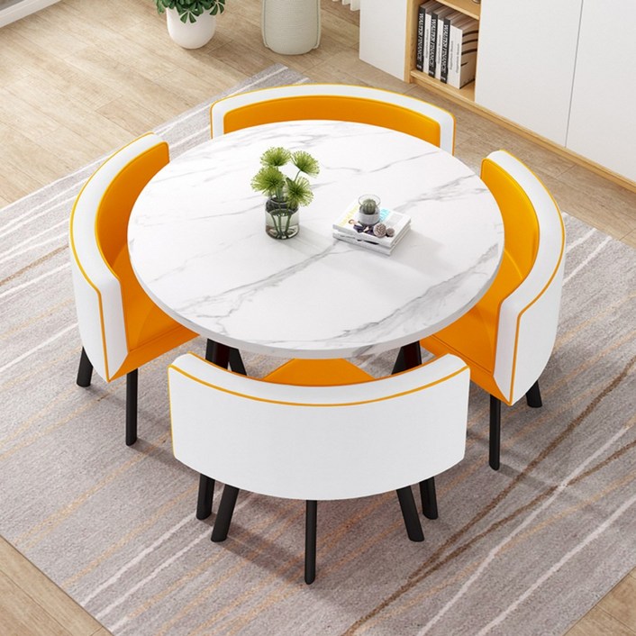 MEETON 감성 인테리어 4인용 티 테이블 세트 원목 의자포함 식탁 원형 카페 둥근모서리