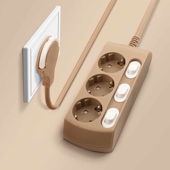 비맥스 3구 납작 멀티탭 고용량 에어컨 전용 과부하차단 개별스위치 공간활용 인테리어 콘센트