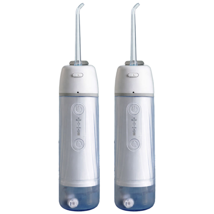 [치과공식판매] 원웨이 워터 에어 픽 구강세정기 접이식 무선 휴대용 여행용 1+1, 2개, 화이트, 워터에어픽