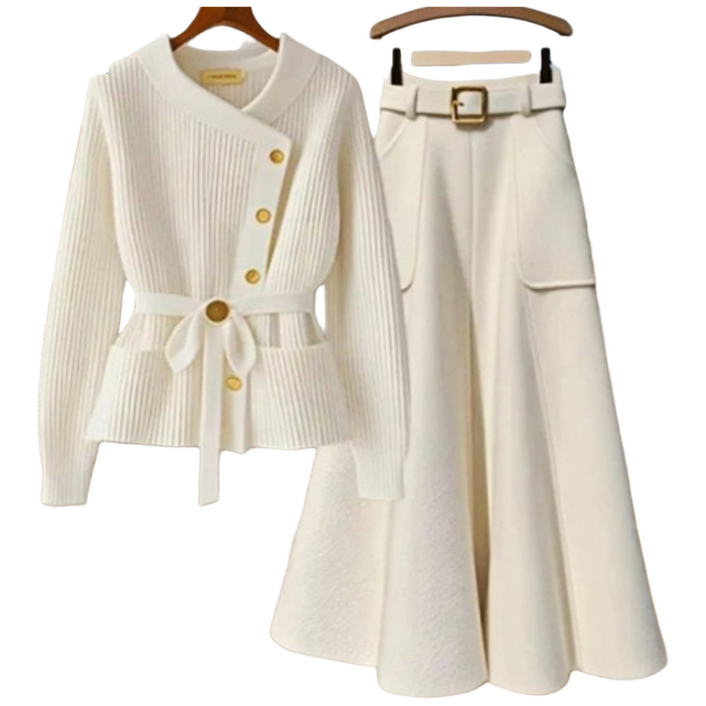 ZAJA 여성 가을겨울 베이직 스웨터 롱치마 세트 니트  스커트 투피스