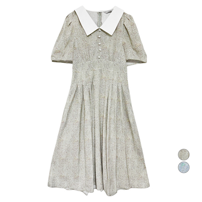 온앤온 여성용 배색카라 플라워프린트 원피스