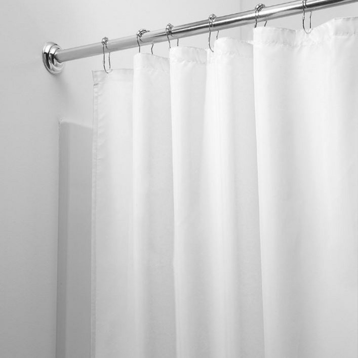 호텔식 라인 고급 솔리드 섬유 욕실 샤워 커튼 화이트 150 x 180 cm + 커튼링 세트, 1세트 - 쇼핑앤샵