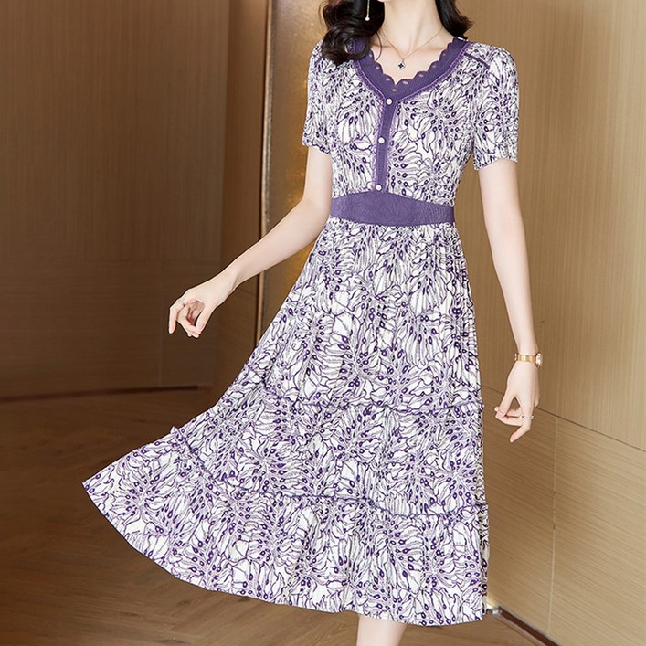 아뗄릭 레이스 브이넥 플라워 플리츠 원피스 13999 빅사이즈 포함