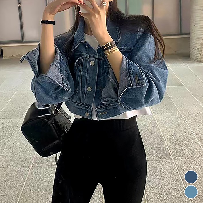 메이첼 여성용 캐주얼 버튼 크롭 데님 자켓 13414