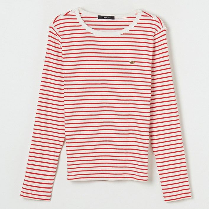 클라비스 여성용 R넥 스트라이프 긴팔 티셔츠
